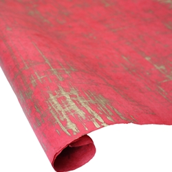 Silkscreened Nepalese Lokta Paper - Brushed - GOLD ON RED