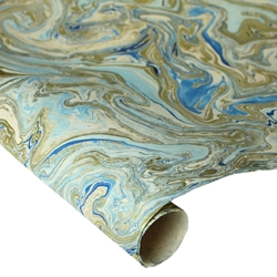 Marbled Lokta Paper - GOLD/BLACK ON SEA GREEN